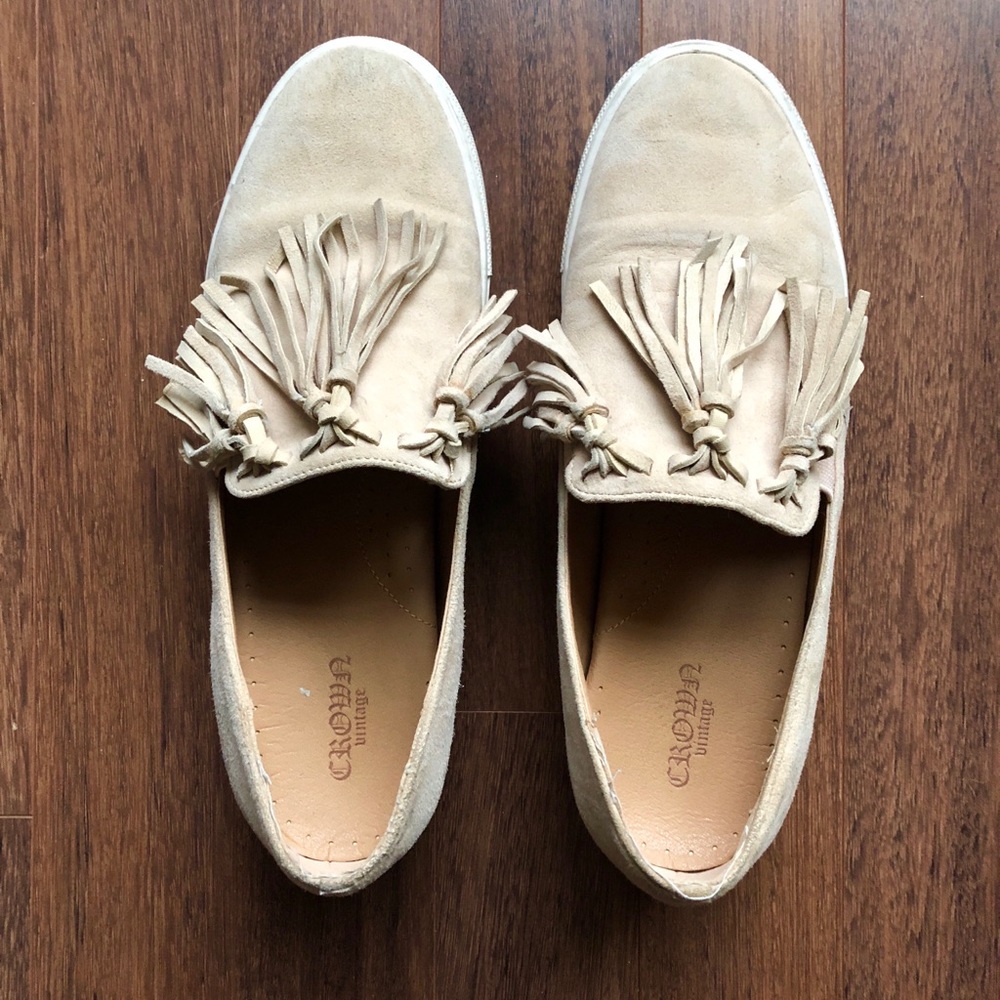 Peach Suede Tassel Slip Ons